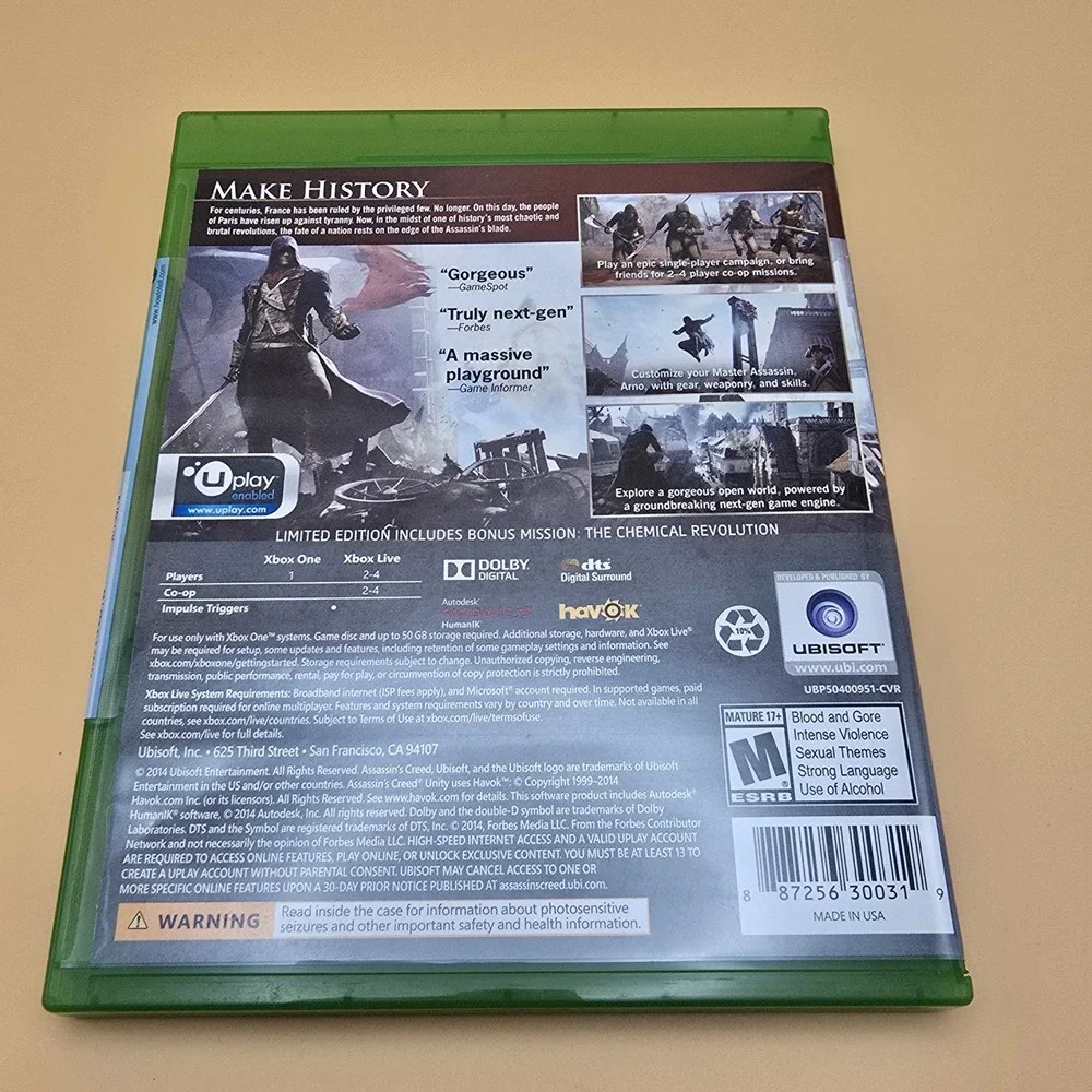 Assassins Creed Unity Limited Edition Xbox One New Sealed Ubisoft Action Game